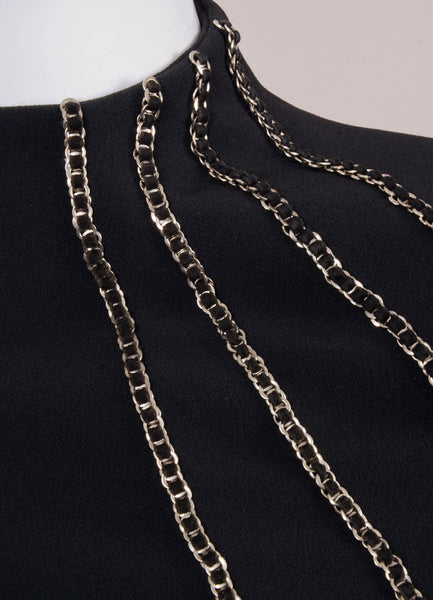 New Black and Silver Long Sleeve Chain Embellished Dress