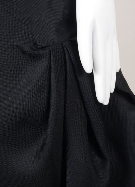 Black Sleeveless Asymmetric Pleat Exposed Zip Silk Shift Dress