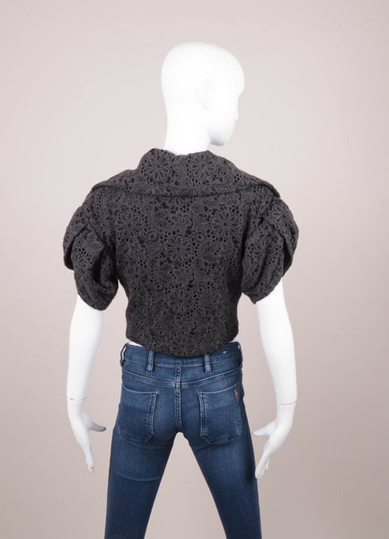 Dark Grey Cropped Crochet Lace Tulip Sleeve Jacket