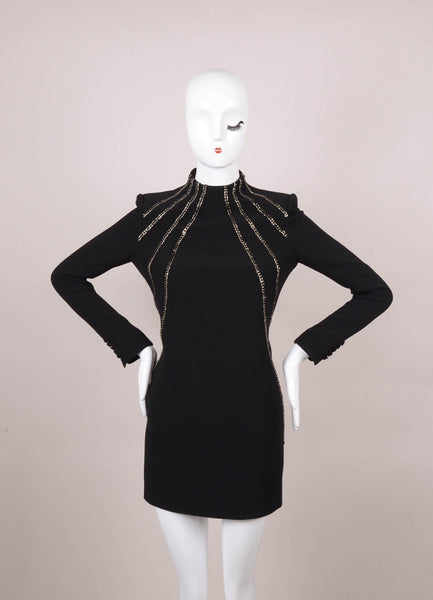 New Black and Silver Long Sleeve Chain Embellished Dress