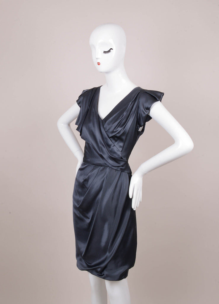 Forest Green Silk Cap Sleeve Drape Gathered Dress