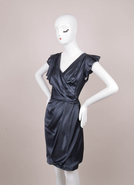 Forest Green Silk Cap Sleeve Drape Gathered Dress