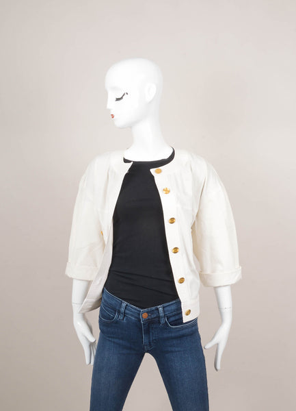 White and Gold Three Quarter Length Sleeve Jacket