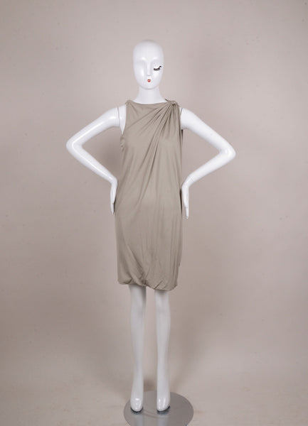 Pale Grey Sleeveless Asymmetric Drape Jersey Shift Dress