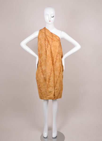 Tan Tree Branch Printed One Shoulder Dress