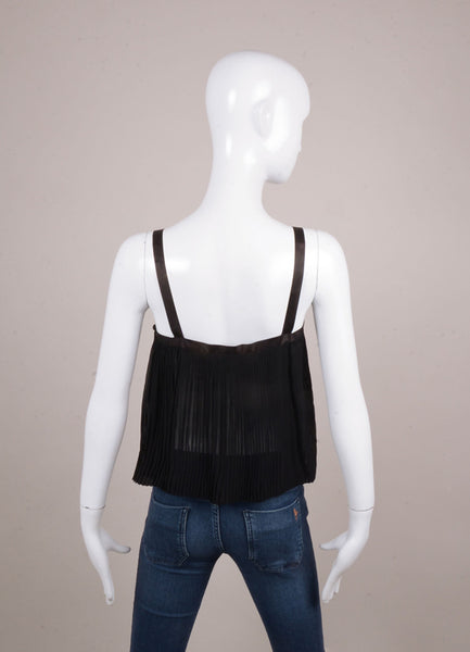 Black Semi Sheer Pleated Crop Tank