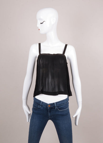 Black Semi Sheer Pleated Crop Tank