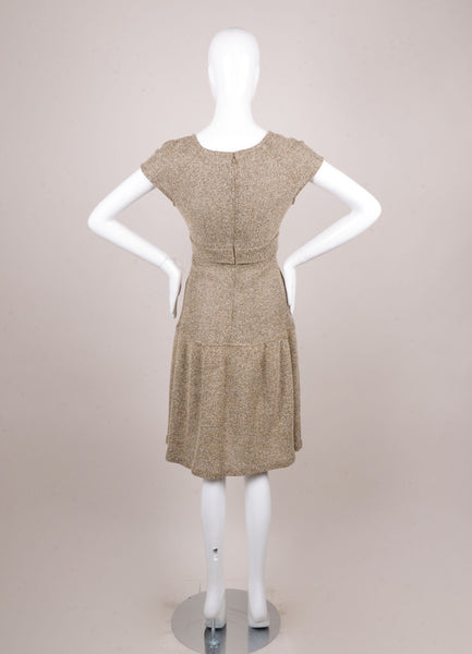 Black and Brown Silk and Wool Tweed Cap Sleeve Dress