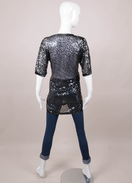 Vintage Black and Grey Sequined Mesh Mid Sleeve Jacket