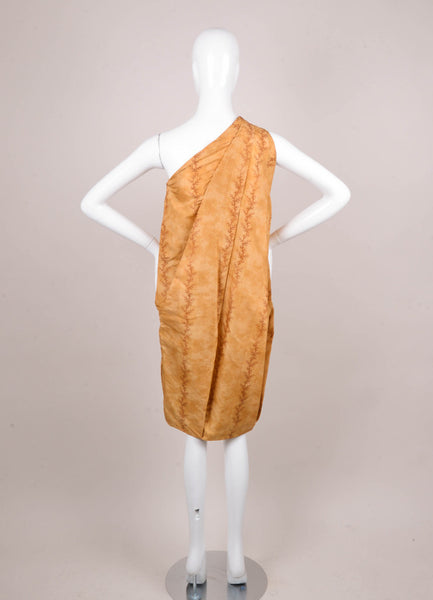 Tan Tree Branch Printed One Shoulder Dress