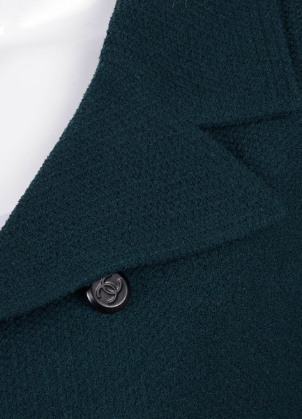 Dark Green Tweed Double Breasted Jacket