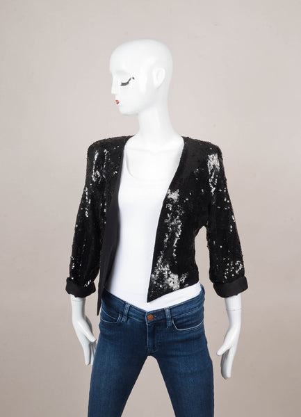 Black Long Sleeve Cropped Sequin Jacket