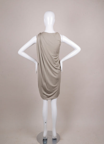 Pale Grey Sleeveless Asymmetric Drape Jersey Shift Dress