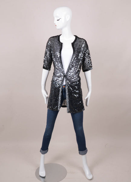 Vintage Black and Grey Sequined Mesh Mid Sleeve Jacket