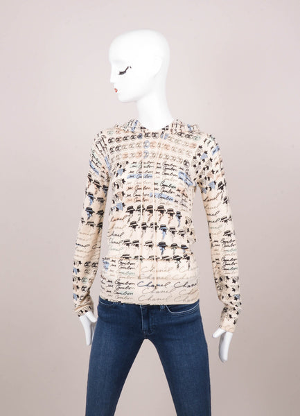 Beige and Multicolor Coco & CC Graphic Print Cashmere Hoodie