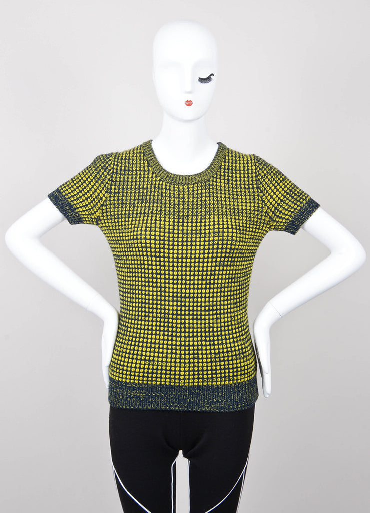 Neon Yellow and Black Mixed Knit Short Sleeve Sweater
