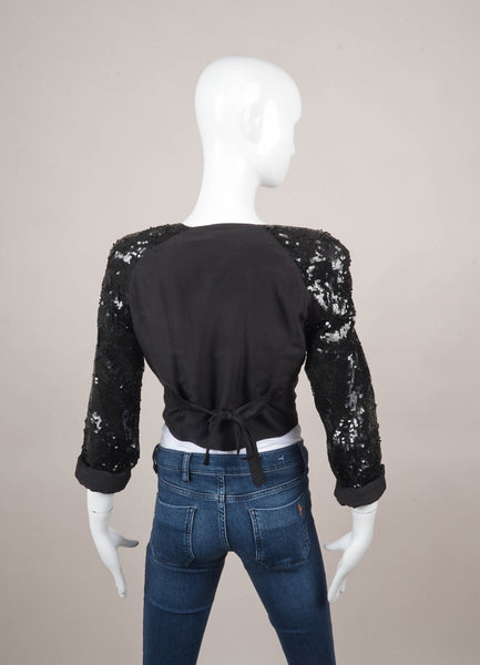 Black Long Sleeve Cropped Sequin Jacket