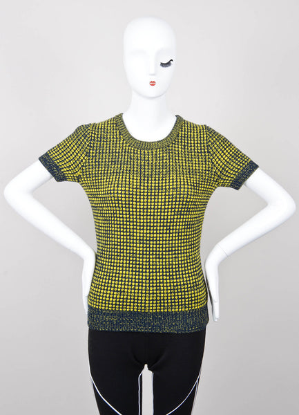 Neon Yellow and Black Mixed Knit Short Sleeve Sweater