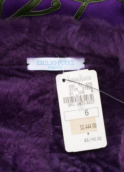 Purple and Green Lambskin Fur Lined Long Sleeve Jacket