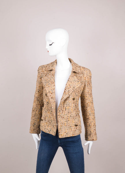 Tan, Brown, and Multicolor Flecked Tweed Double Breasted Jacket