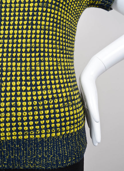 Neon Yellow and Black Mixed Knit Short Sleeve Sweater