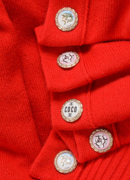 Red Oversized Knit Decorative Buttoned Long Sleeve Cardigan