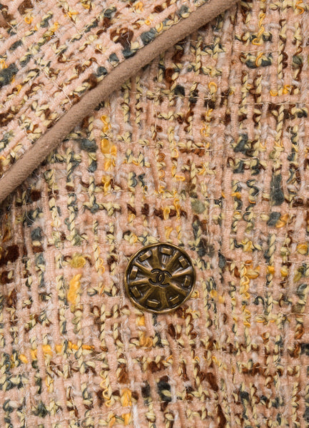 Tan, Brown, and Multicolor Flecked Tweed Double Breasted Jacket