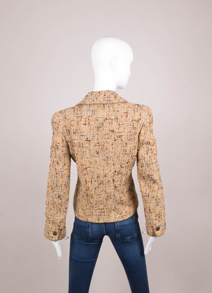 Tan, Brown, and Multicolor Flecked Tweed Double Breasted Jacket