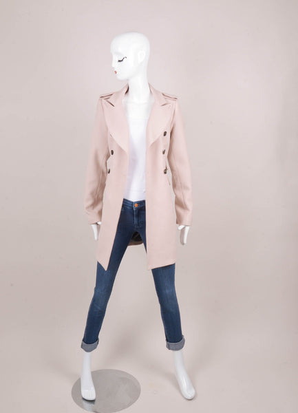 Pale Pink Double Breasted Structured Wool Mini Coat