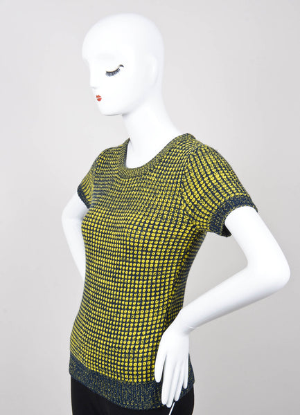 Neon Yellow and Black Mixed Knit Short Sleeve Sweater