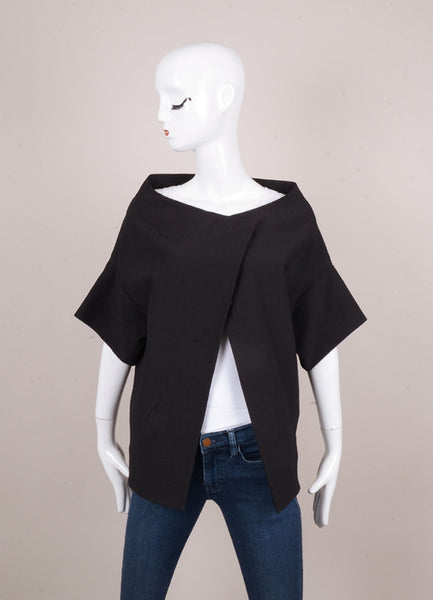 Black Wool and Silk Textured Short Sleeve Jacket