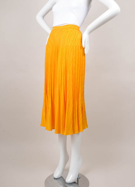 New With Tags Yellow Pleated Patterned Silk Skirt