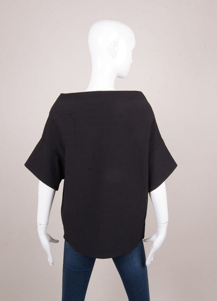 Black Wool and Silk Textured Short Sleeve Jacket