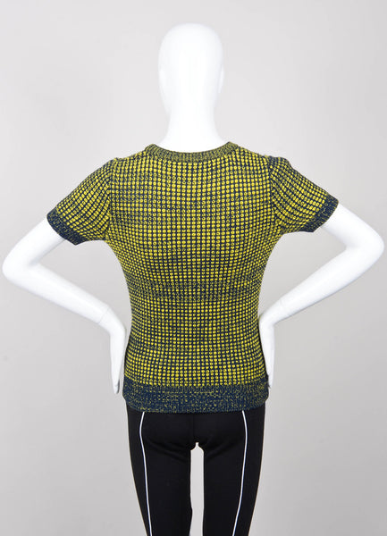 Neon Yellow and Black Mixed Knit Short Sleeve Sweater