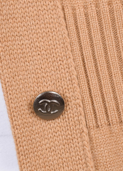 Long Tan Knit Buttoned Cardigan