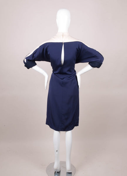 Navy and White Long Dolman Sleeve Shift Dress