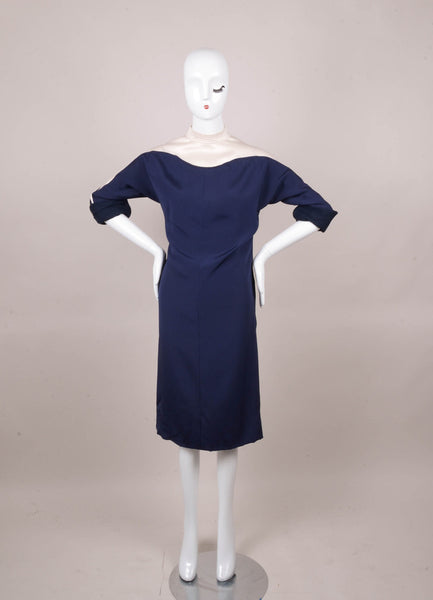 Navy and White Long Dolman Sleeve Shift Dress