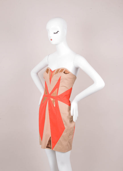 New With Tags Tan and Orange Colorblock Strapless Dress With Copper Hardware