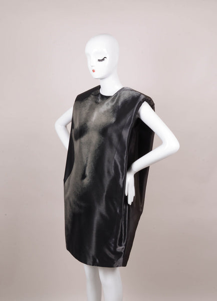 New With Tags Black and Grey Sleeveless Printed Silk Blend Dress