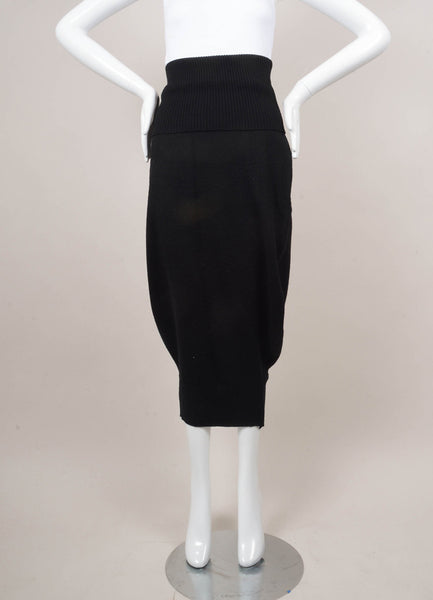 Black Stretch Knit Wool Blend Skirt