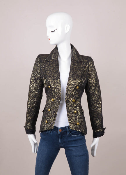 New With Tags Black and Gold Metallic Embroidered "Lou" Jacket