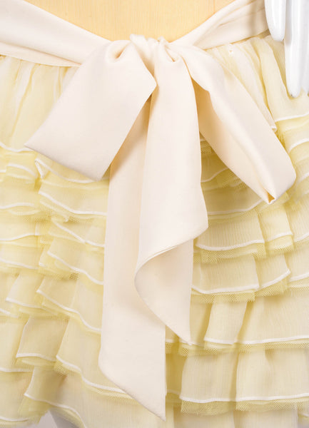 Cream Tiered Ruffle Strapless Silk Dress