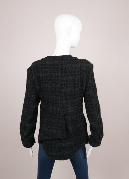 Black and Green Wool Textured Knit Wool Swing Jacket