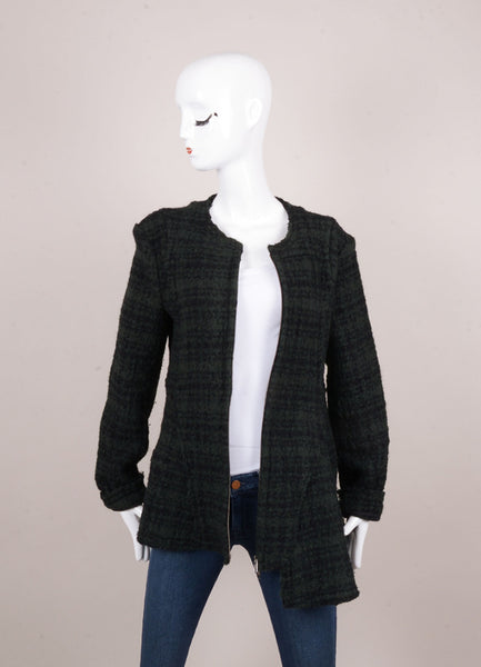 Black and Green Wool Textured Knit Wool Swing Jacket