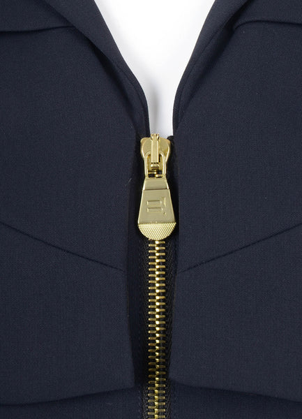 Navy and Gold Sleeveless Zipper Dress With Tie Belt