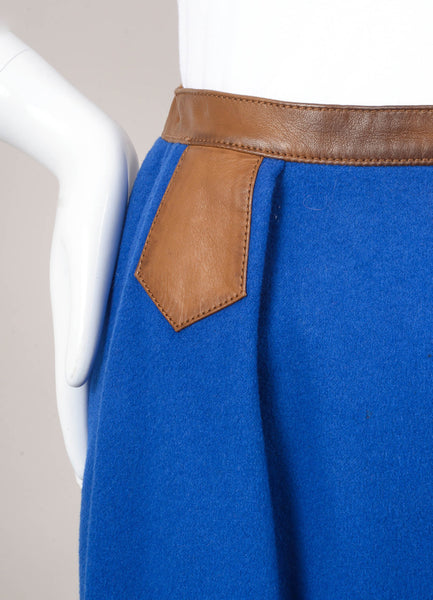 Royal Blue Wool Pencil Skirt With Brown Trim