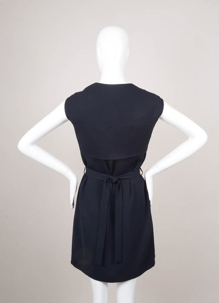 Navy and Gold Sleeveless Zipper Dress With Tie Belt