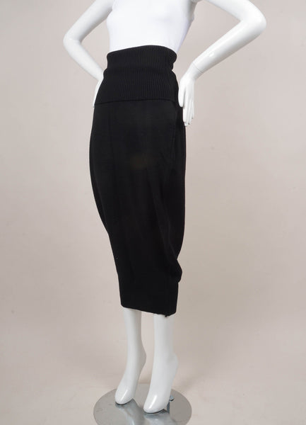 Black Stretch Knit Wool Blend Skirt