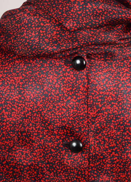 Black and Red Speckled Print Long Sleeve Blouse With Scarf