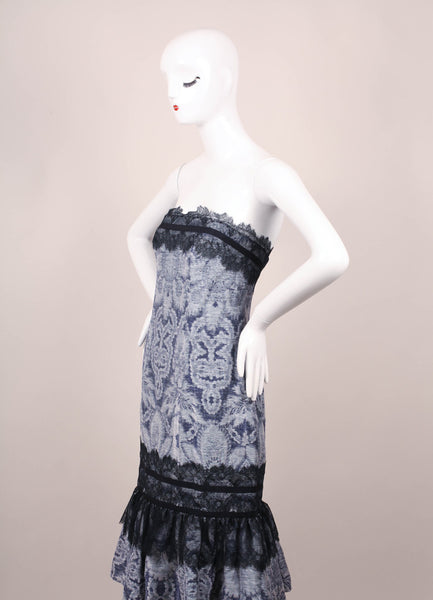 New With Tags Floral Jacquard Lace Trim Strapless Dress